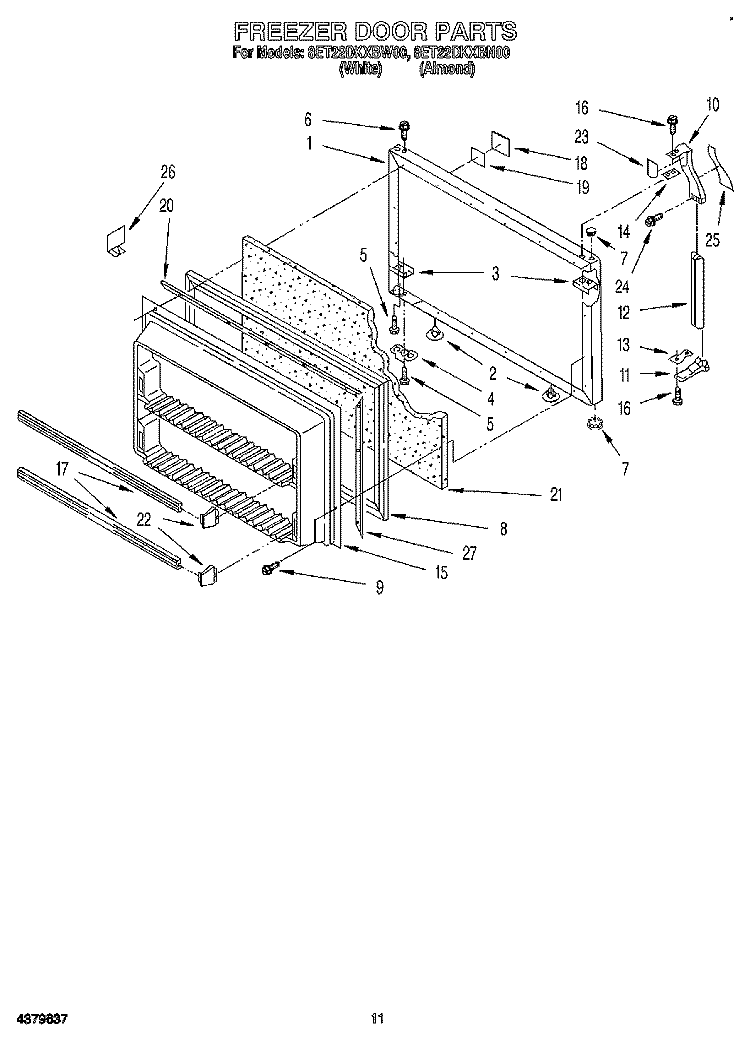 FREEZER DOOR Diagram and Parts List for 8ET22DKXBW00  Whirlpool Refrigerator