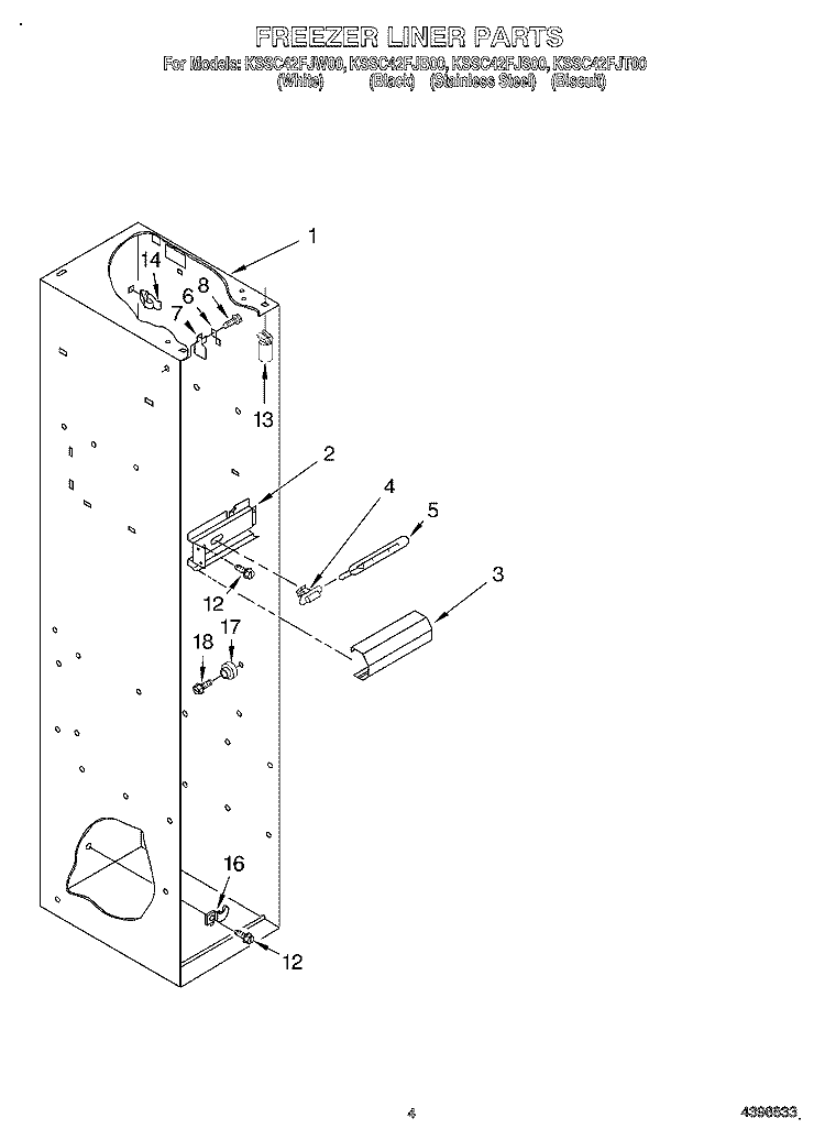 FREEZER LINER Diagram and Parts List for KSSC42FJW00  KitchenAid Refrigerator