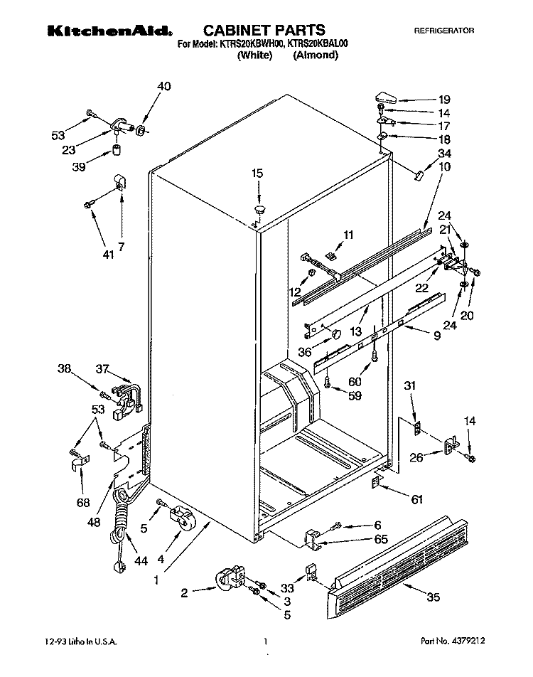 CABINET Diagram and Parts List for KTRS20KBWH00  KitchenAid Refrigerator