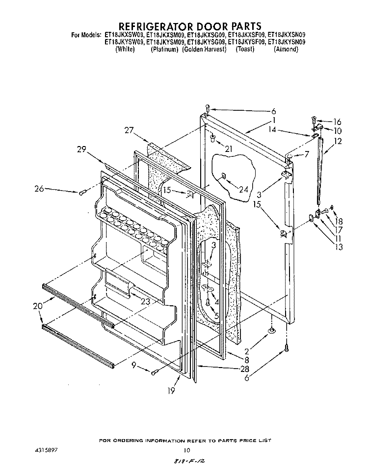 REFRIGERATOR DOOR , LIT/OPTIONAL Diagram and Parts List for ET18JKYSF09  Whirlpool Refrigerator
