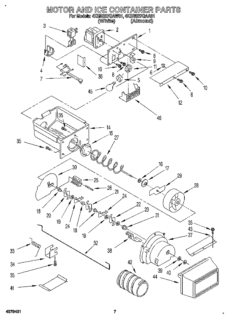 MOTOR AND ICE CONTAINER Diagram and Parts List for 4KSRS27QAA01  KitchenAid Refrigerator