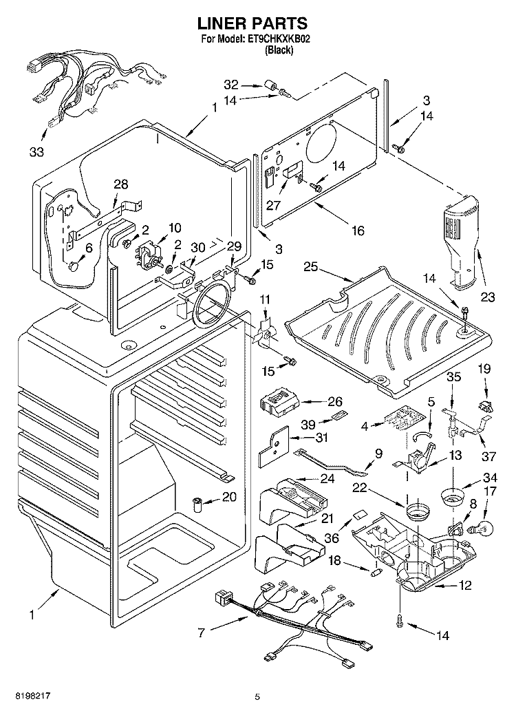 LINER Diagram and Parts List for ET9CHKXKB02  Whirlpool Refrigerator