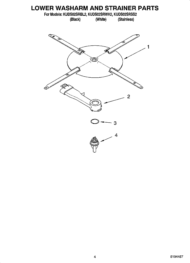 LOWER WASHARM AND STRAINER PARTS Diagram and Parts List for KUDS02SRBL2  KitchenAid Dishwasher