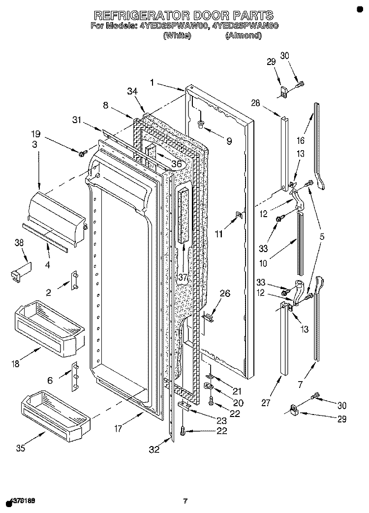 REFRIGERATOR DOOR Diagram and Parts List for 4YED25PWAW00  Whirlpool Refrigerator