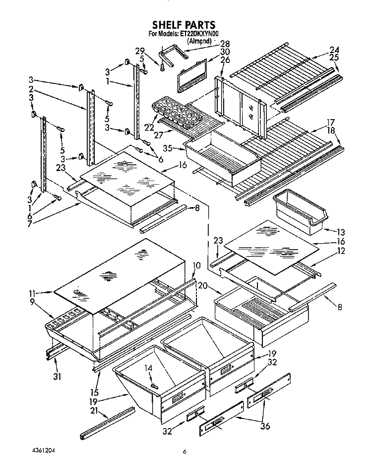 SHELF, LIT/OPTIONAL Diagram and Parts List for ET22DKXYN00  Whirlpool Refrigerator