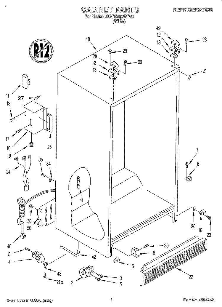 CABINET Diagram and Parts List for 3XARG496WP02  Whirlpool Refrigerator