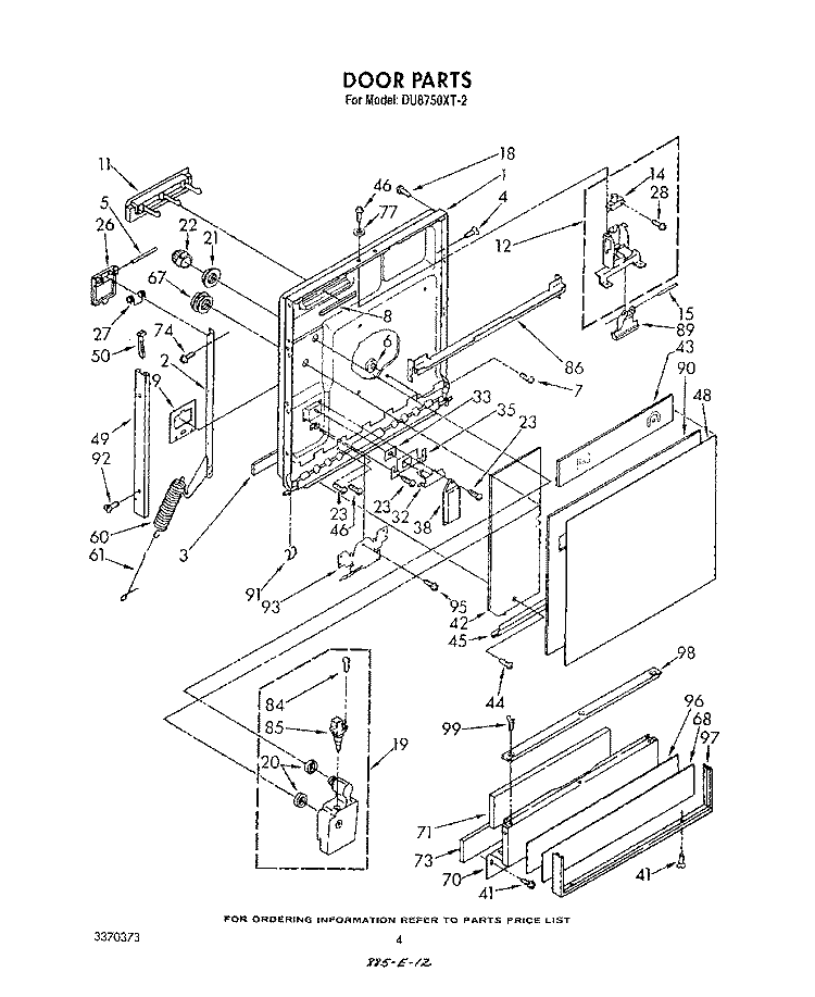 DOOR Diagram and Parts List for DU8750XT2  Whirlpool Dishwasher