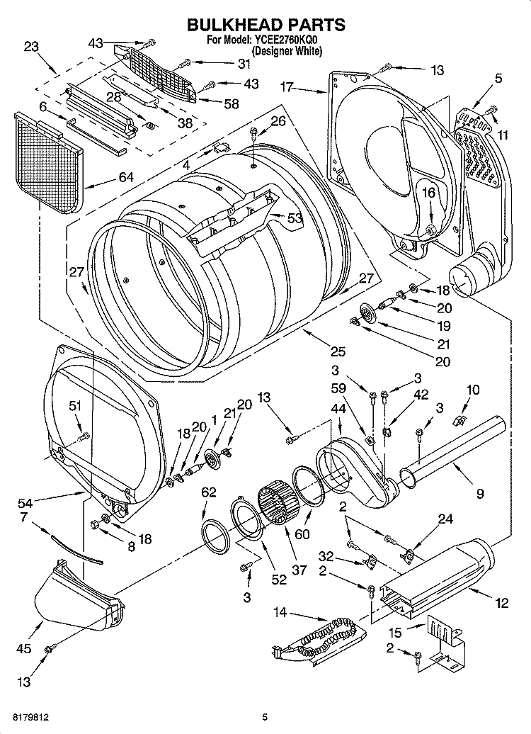 BULKHEAD PARTS, OPTIONAL PARTS (NOT INCLUDED) Diagram and Parts List for YCEE2760KQ0  Whirlpool Dryer