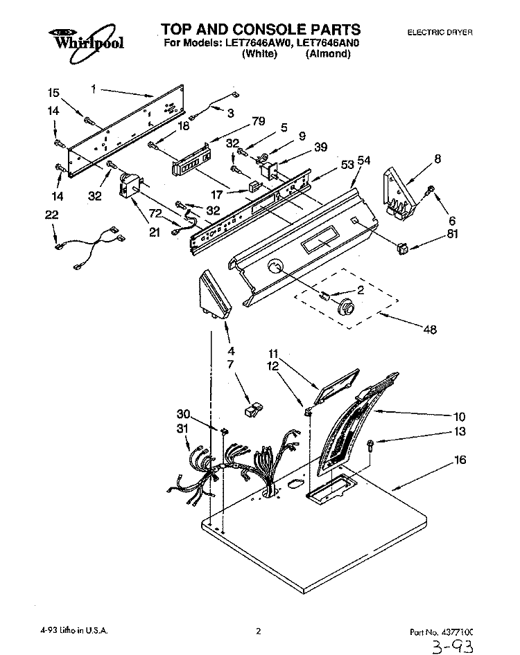 SECTION Diagram and Parts List for LET7646AW0  Whirlpool Dryer