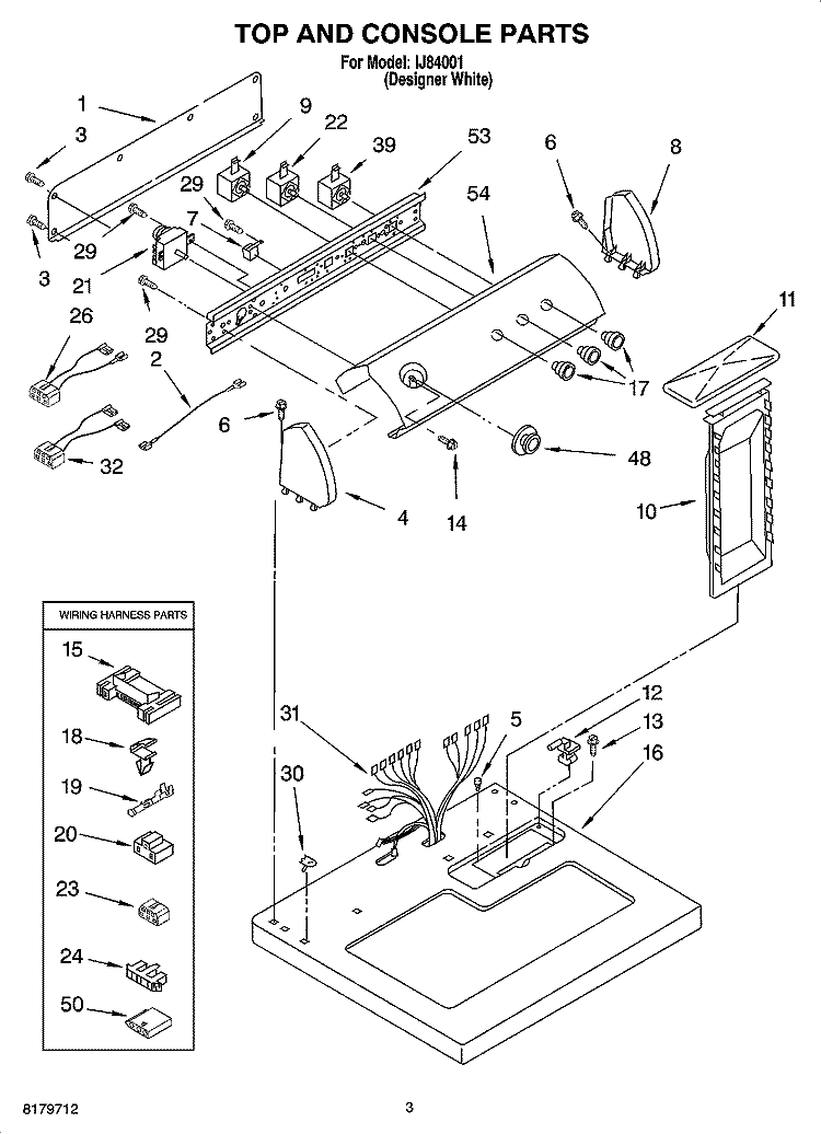 TOP AND CONSOLE PARTS Diagram and Parts List for IJ84001  Inglis Dryer