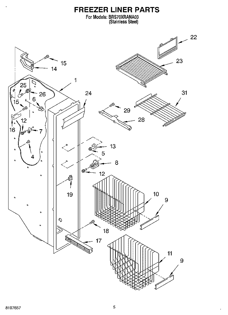 FREEZER LINER Diagram and Parts List for BRS70XRANA03  Whirlpool Refrigerator