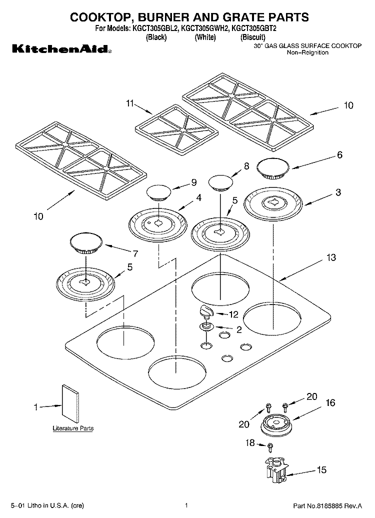 SECTION Diagram and Parts List for KGCT305GBT2  KitchenAid Cooktop