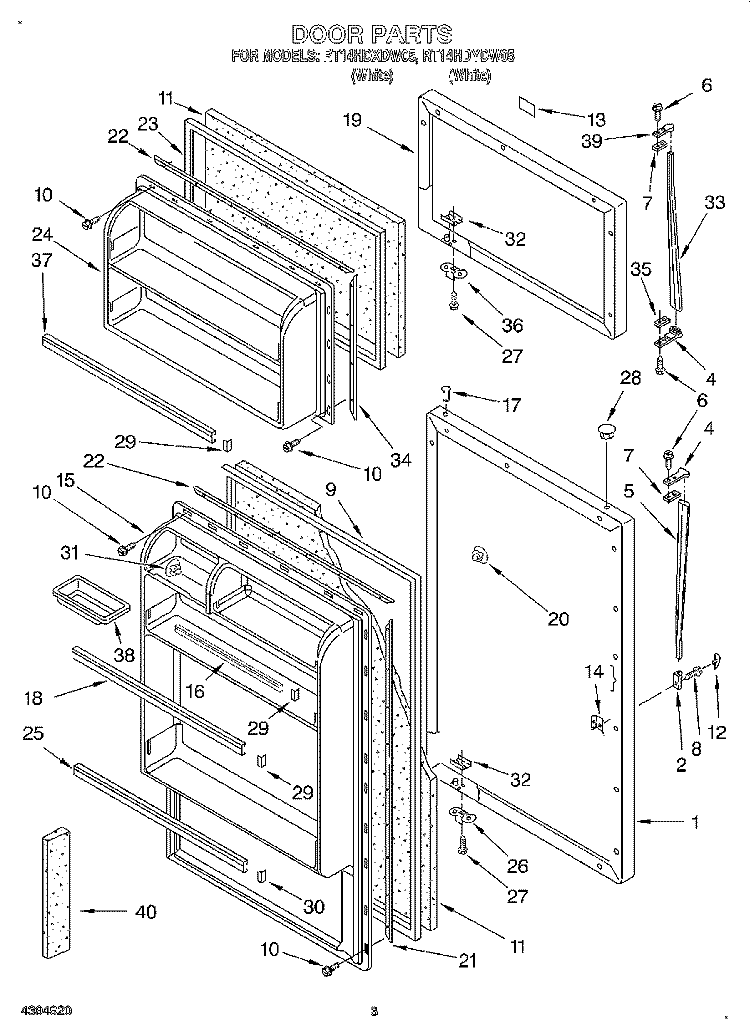 DOOR Diagram and Parts List for RT14HDXDW05  Roper Refrigerator