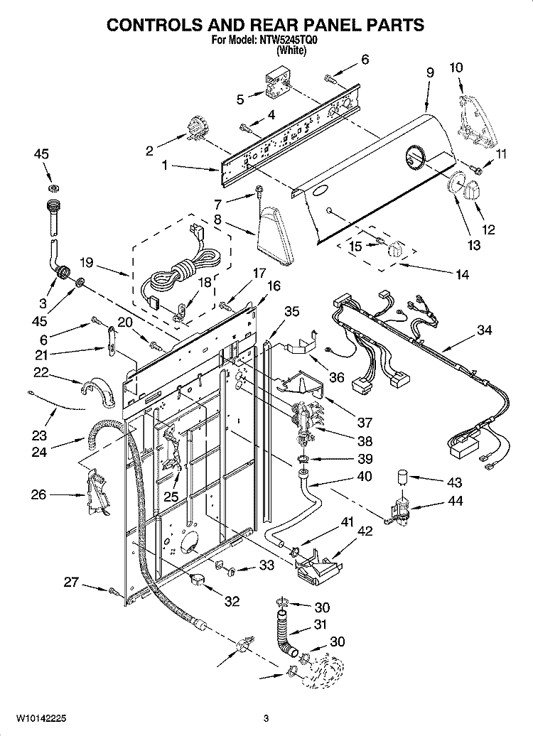 CONTROLS AND REAR PANEL PARTS Diagram and Parts List for NTW5245TQ0  Whirlpool Washer