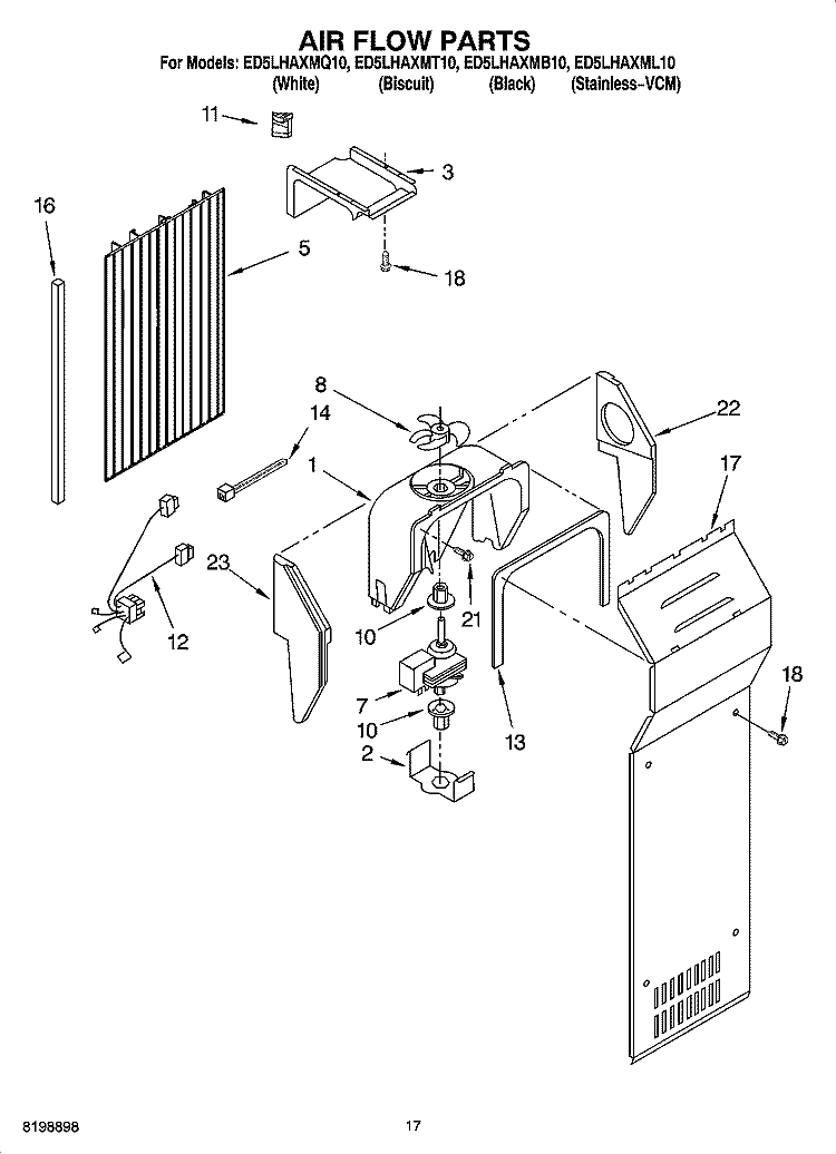 AIR FLOW PARTS Diagram and Parts List for ED5LHAXMB10  Whirlpool Refrigerator