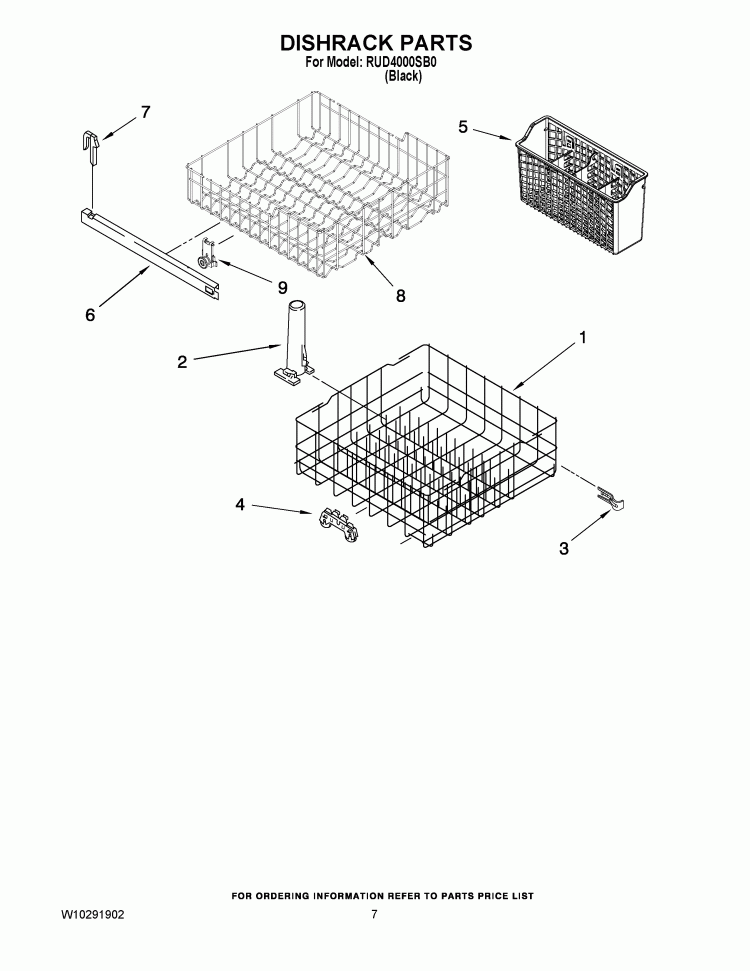 DISHRACK PARTS Diagram and Parts List for RUD4000SB0  Roper Dishwasher
