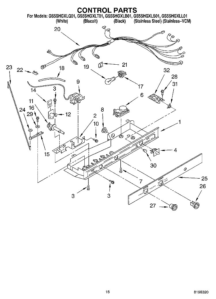 CONTROL PARTS Diagram and Parts List for GS5SHGXLQ01  Whirlpool Refrigerator