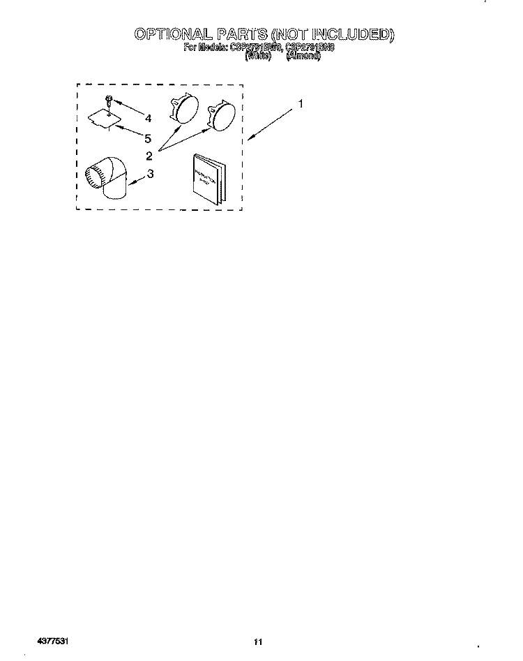 OPTIONAL, LITERATURE Diagram and Parts List for CSP2791BN0  Whirlpool Dryer