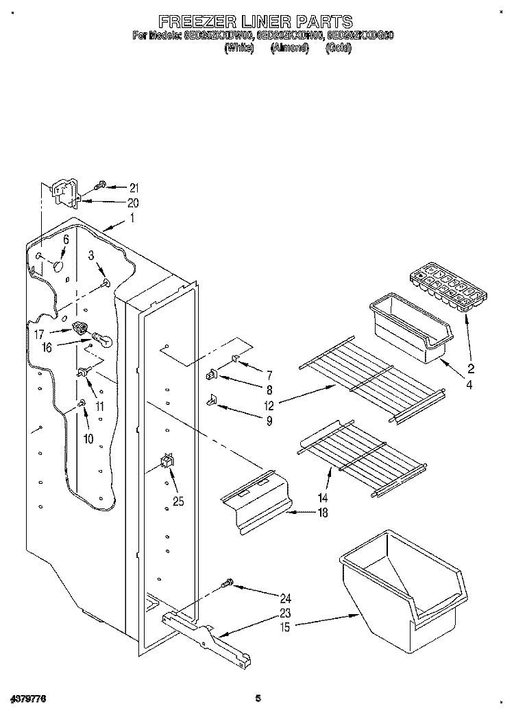 FREEZER LINER Diagram and Parts List for 8ED20ZKXDN00  Whirlpool Refrigerator