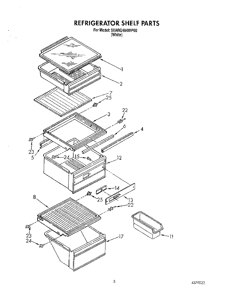 REFRIGERATOR SHELF Diagram and Parts List for 3XARG484WP00  Whirlpool Refrigerator