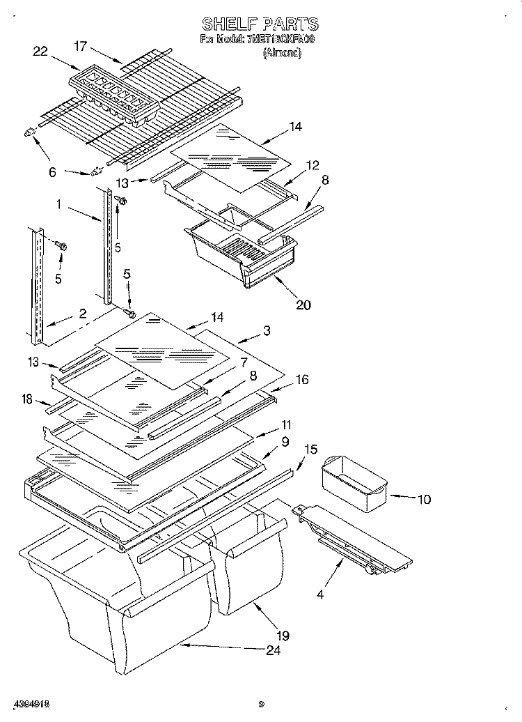 SHELF, LIT/OPTIONAL Diagram and Parts List for 7MET18GKFN00  Whirlpool Refrigerator