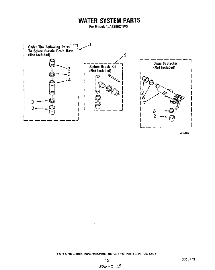 WATER SYSTEM Diagram and Parts List for 4LA9300XTW0  Whirlpool Washer