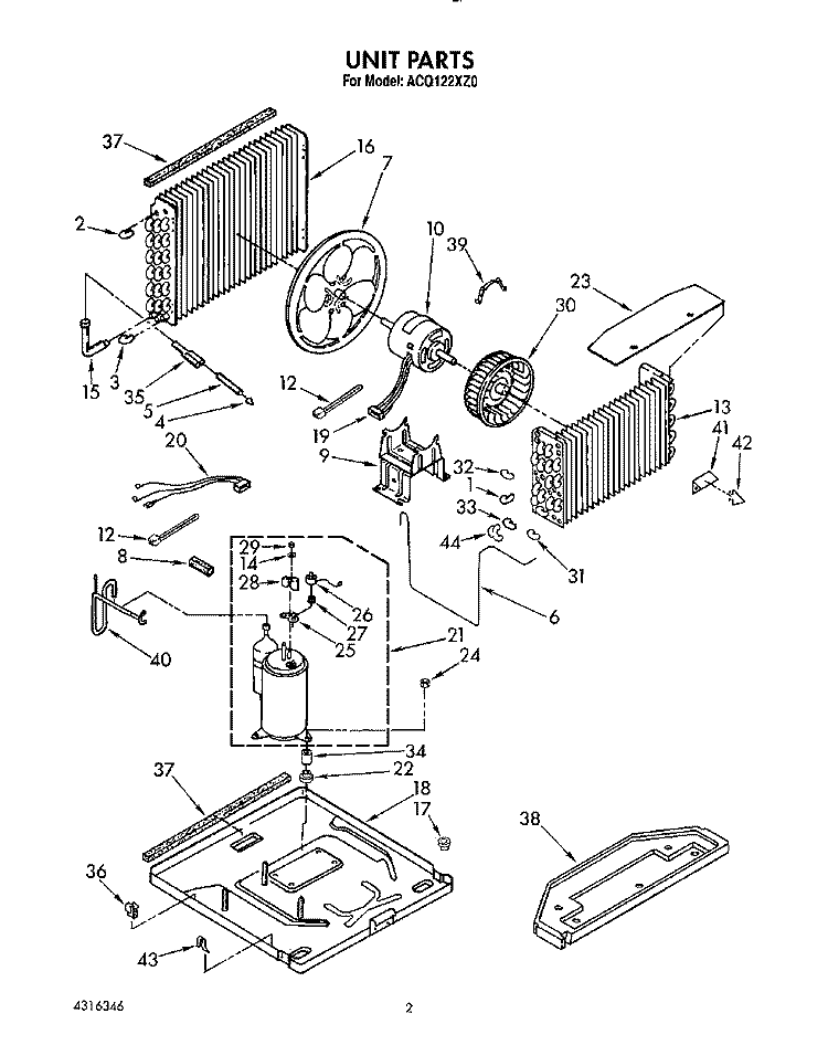 UNIT, LIT/OPTIONAL Diagram and Parts List for ACQ122XZ0  Whirlpool Air Conditioner