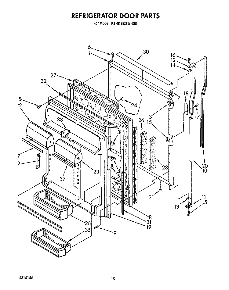 REFRIGERATOR DOOR Diagram and Parts List for KTRI18KXWH00  Whirlpool Refrigerator