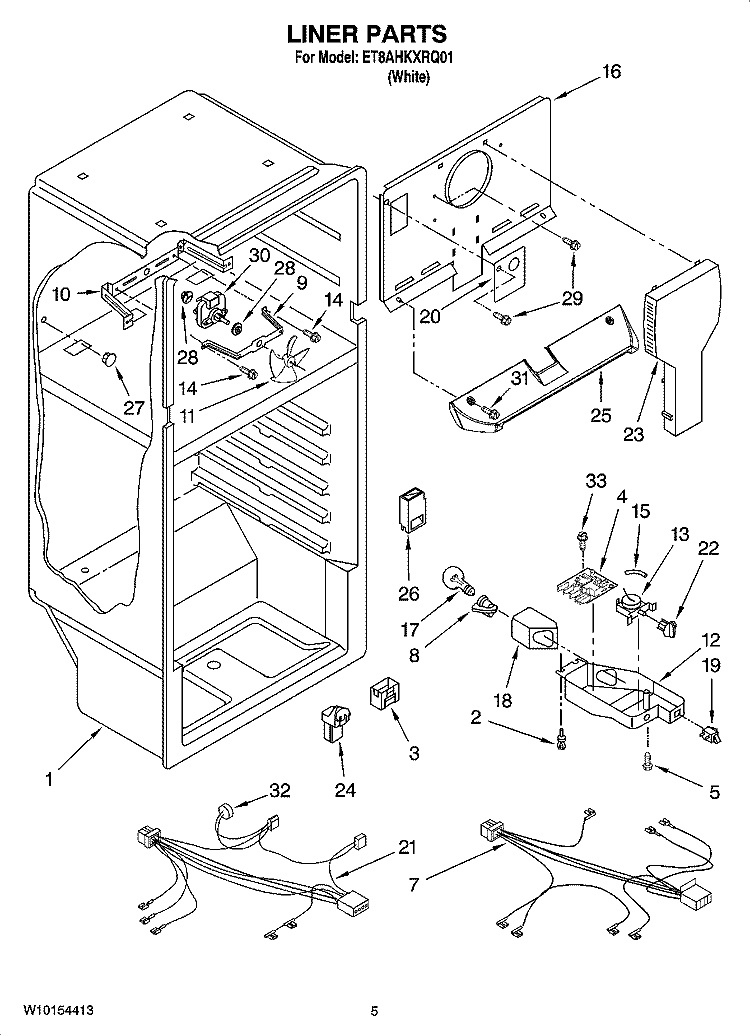 LINER PARTS Diagram and Parts List for ET8AHKXRQ01  Whirlpool Refrigerator