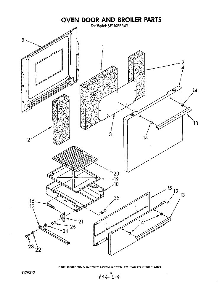 OVEN DOOR AND BROILER Diagram and Parts List for SF010EERW1  Whirlpool Range