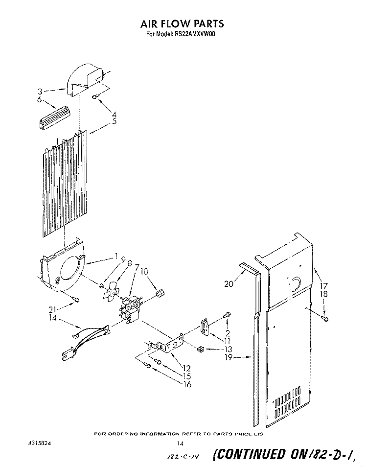 AIRFLOW Diagram and Parts List for RS22AMXVW00  Roper Refrigerator