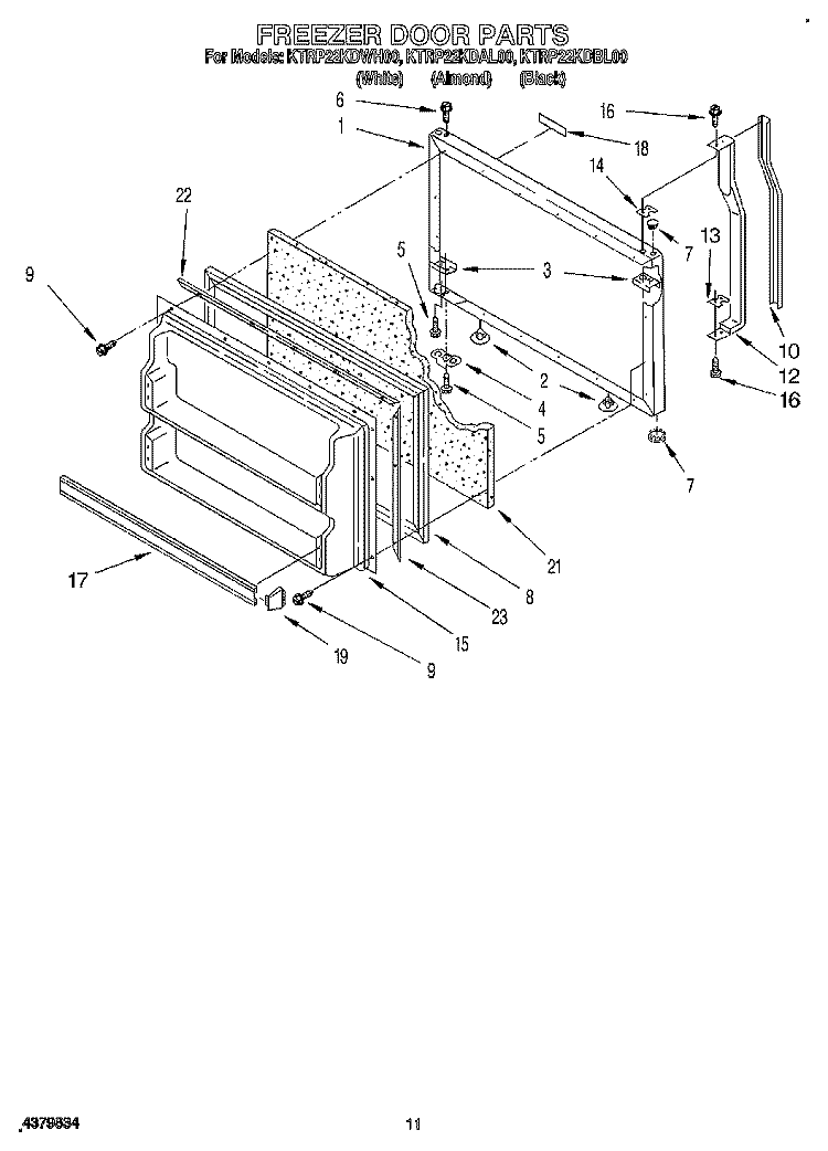 FREEZER DOOR Diagram and Parts List for KTRP22KDBL00  KitchenAid Refrigerator