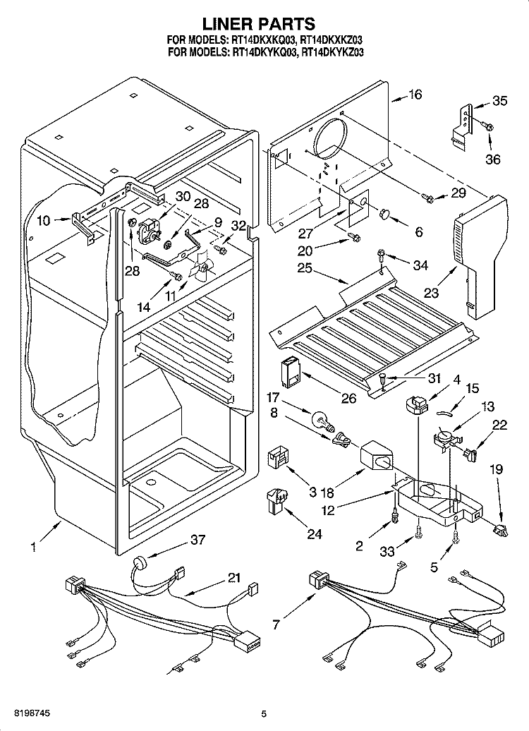 LINER PARTS Diagram and Parts List for RT14DKYKZ03  Roper Refrigerator