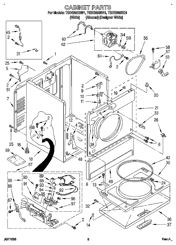 CABINET Diagram and Parts List for TGDS680BW1  Estate Dryer