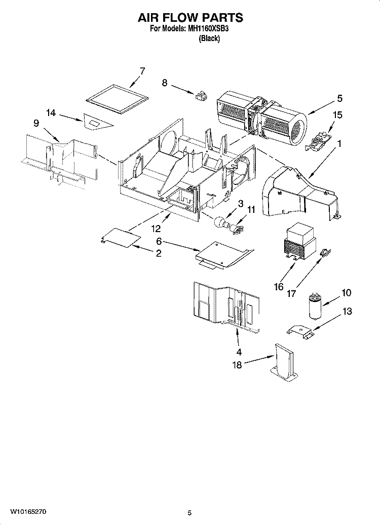 AIR FLOW PARTS Diagram and Parts List for MH1160XSB3  Whirlpool Microwave
