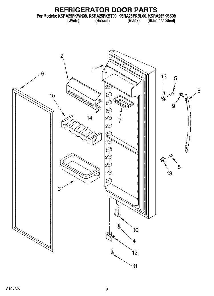 REFRIGERATOR DOOR Diagram and Parts List for KSRA25FKWH00  KitchenAid Refrigerator