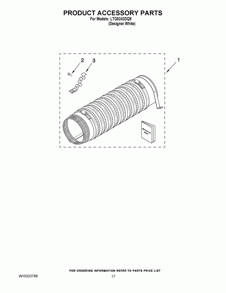 PRODUCT ACCESSORY PARTS Diagram and Parts List for LTG5243DQ9  Whirlpool Washer Dryer Combo