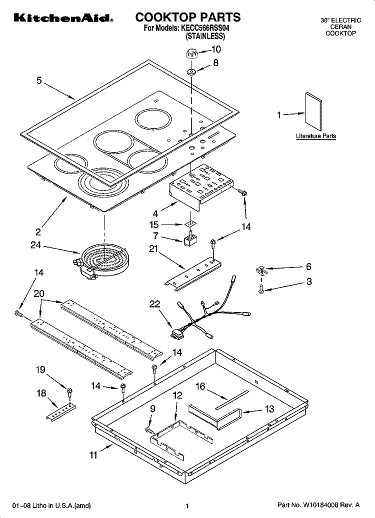 COOKTOP PARTS, OPTIONAL PARTS Diagram and Parts List for KECC566RSS04  KitchenAid Cooktop