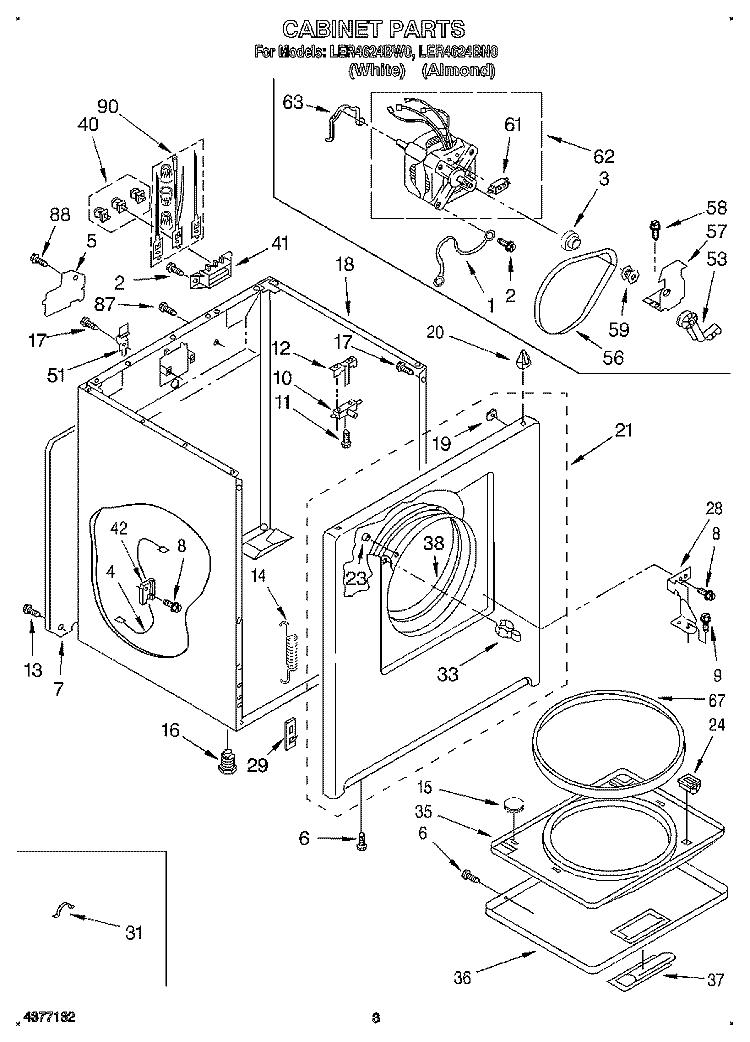 SECTION Diagram and Parts List for LER4624BW0  Whirlpool Dryer