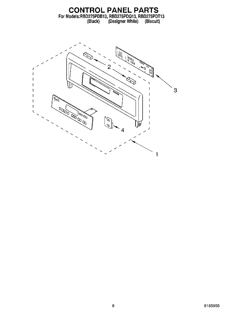 CONTROL PANEL Diagram and Parts List for RBD275PDT13  Whirlpool Wall Oven