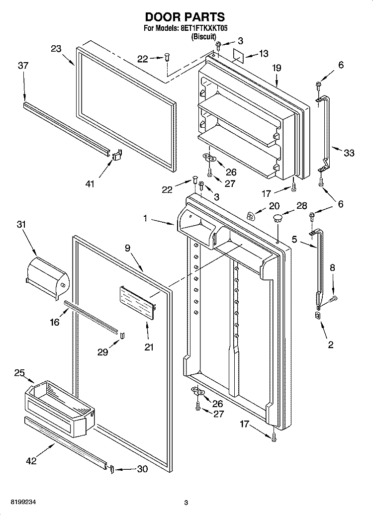 DOOR PARTS Diagram and Parts List for 8ET1FTKXKT05  Whirlpool Refrigerator
