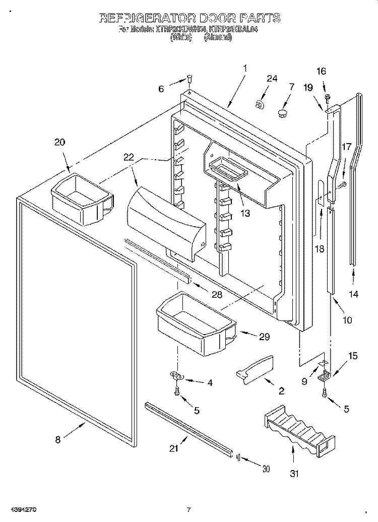 REFRIGERATOR DOOR Diagram and Parts List for KTRP20KDWH04  KitchenAid Refrigerator