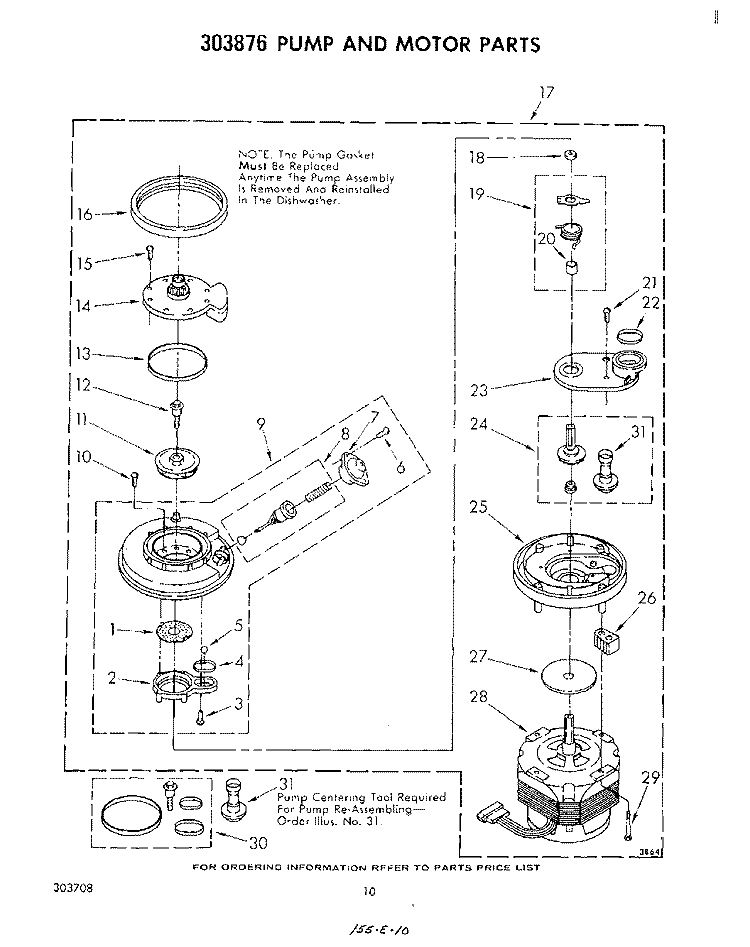 PUMP AND MOTOR Diagram and Parts List for DP6881XLP1  Whirlpool Dishwasher
