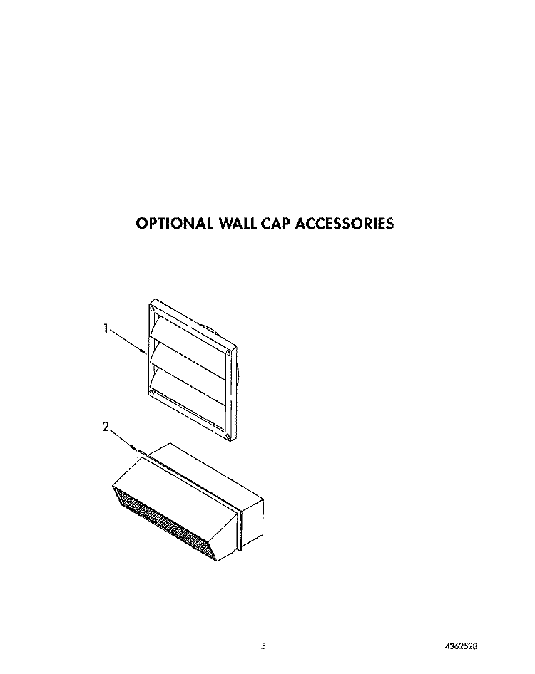 OPTIONAL WALL CAP Diagram and Parts List for SC8900EXW0  Whirlpool Cooktop