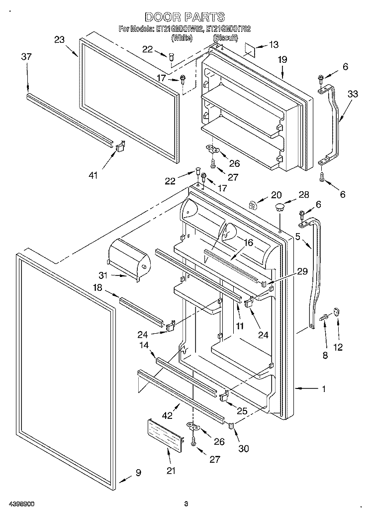 DOOR Diagram and Parts List for ET21GMXHT02  Whirlpool Refrigerator