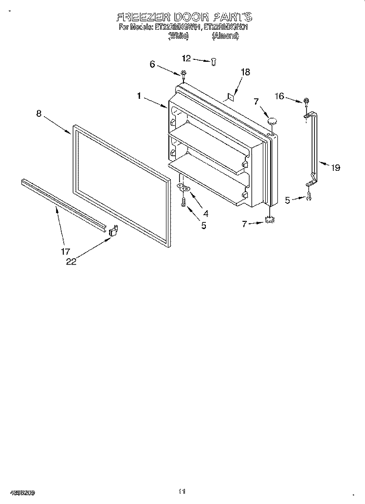 FREEZER DOOR, LIT/OPTIONAL Diagram and Parts List for ET22RMXGN01  Whirlpool Refrigerator