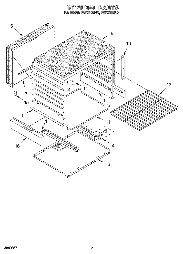 INTERNAL Diagram and Parts List for FGP310BW0  Roper Range