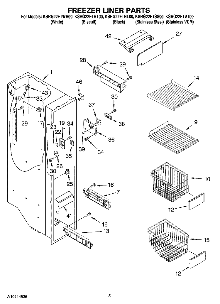 FREEZER LINER PARTS Diagram and Parts List for KSRG22FTBT00  KitchenAid Refrigerator