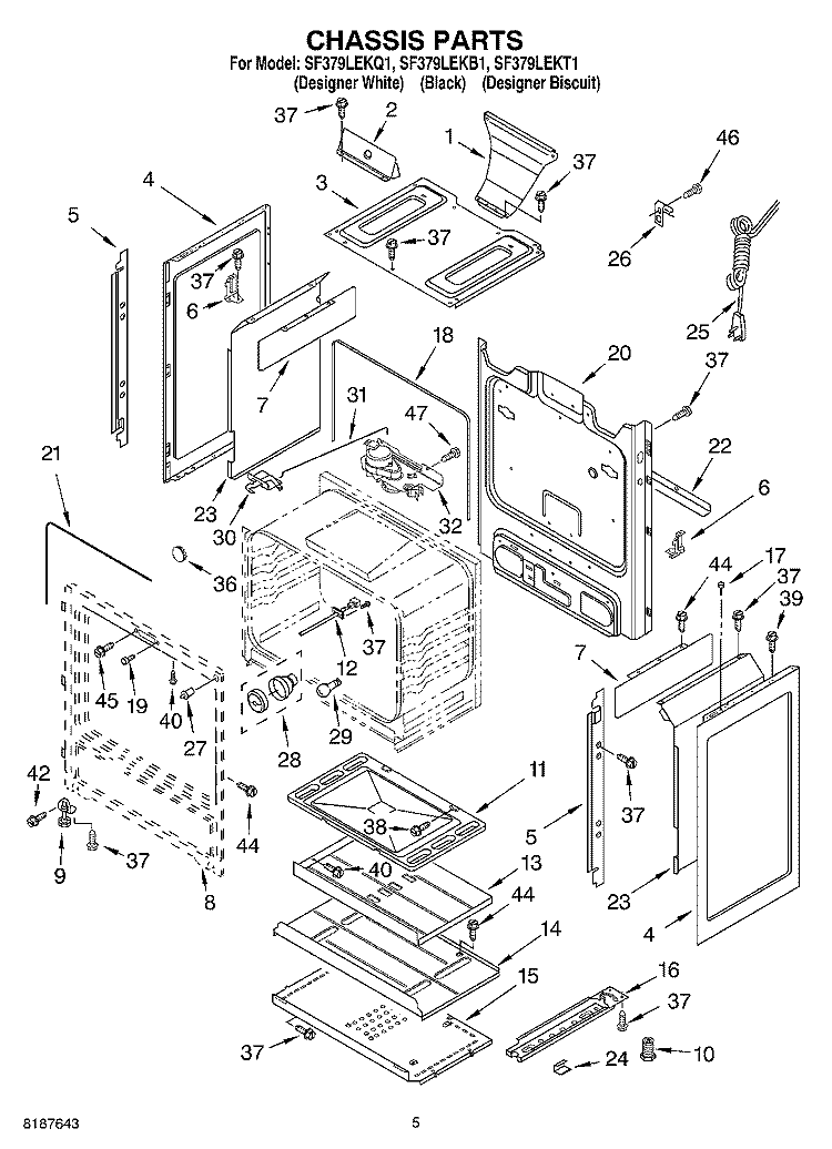 CHASSIS PARTS Diagram and Parts List for SF379LEKB1  Whirlpool Range
