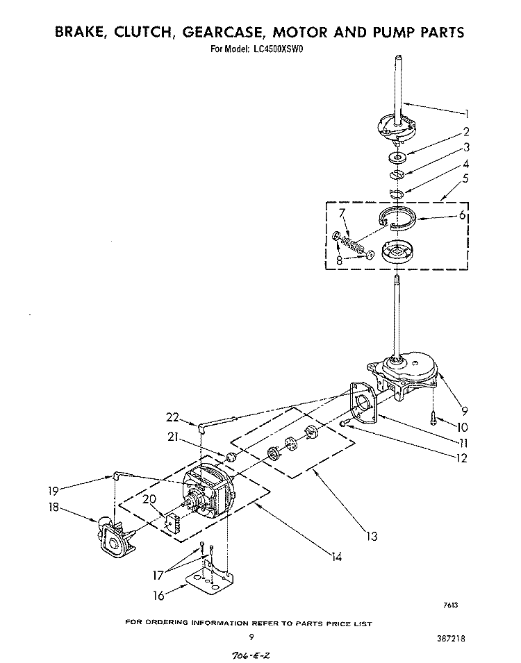 BRAKE, CLUTCH, GEARCASE, MOTOR AND PUMP Diagram and Parts List for LC4500XSW0  Whirlpool Washer